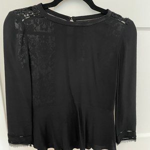 Rebecca Taylor Black Lace Peplum Blouse